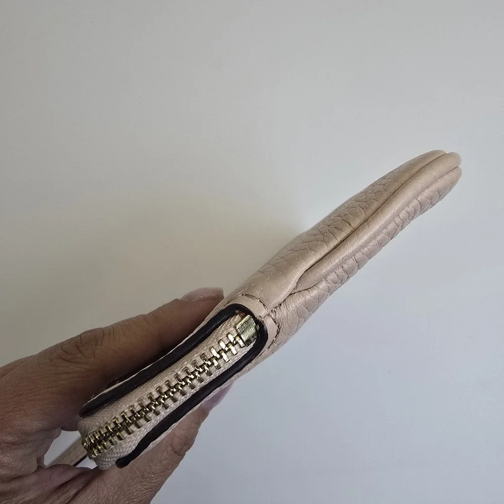 Michael Kors Pebbled Leather Wristlet Clutch Wallet Blush Pink Zip Top Gold Tone